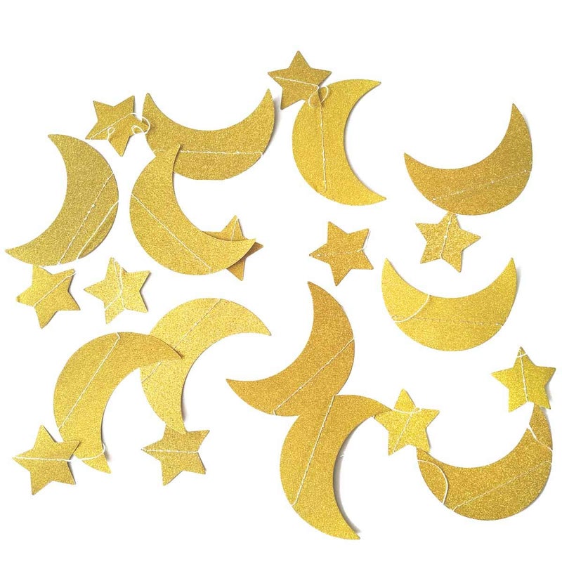 TTSAM 50ft Glitter Moon & Stars Garlands  6 Pack Gold Double-Side Crescent and Twinkle Stars Paper Hanging Decorations for Birthday Party Baby Shower Engagement Wedding for Nursery Kids Room Home Bedroom - Image 5